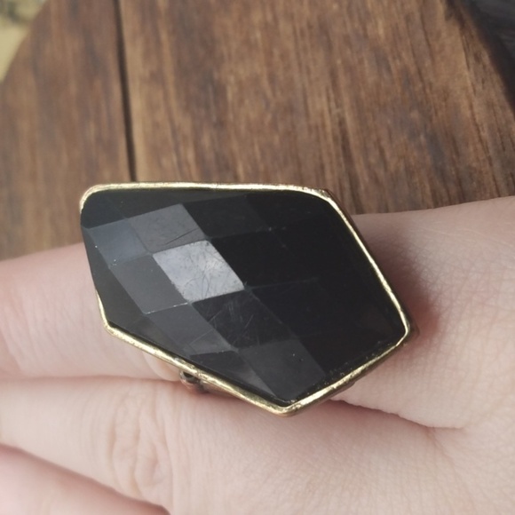 Geometric onyx faceted ring‎ stretch R208